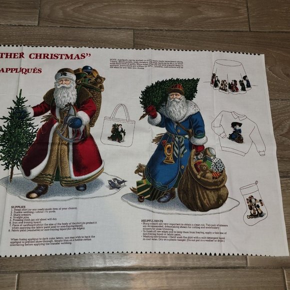 Vintage Olde Father Christmas Applique Cranston Print Works Fabric Cotton Panel - Picture 5 of 9
